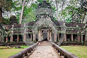 Ancient ruins in Ta Prohm or Rajavihara Temple at Angkor, Siem R