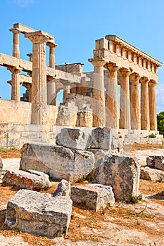 Ancient ruins of temple of Aphaea in Aegina