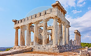 Ancient ruins of Temple of Aphaea in Aegina Island photo