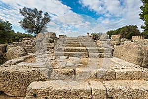 Ancient ruins of a temple at Olympia, Greece