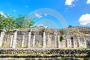 Ancient Ruins of Temple of Sculptured Columns at Chichen Itza in Mexico photo
