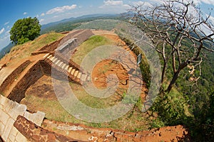 Ancient ruins  on top of the Sigiriya Rock fortress in Sigiriya, Sri Lanka.