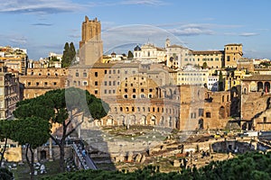 Ancient ruins of Trajan Forum or Foro Traiano in Rome, Italy. View from above