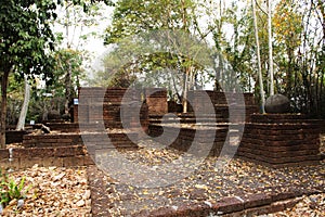 Ancient ruins ubosot ordination hall and antique old ruin tempel for thai people traveler travel visit and respect praying holy