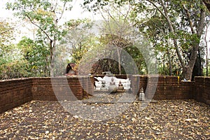 Ancient ruins ubosot ordination hall and antique old ruin tempel for thai people traveler travel visit and respect praying holy