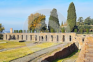 Ancient ruins in Villa Adriana Hadrian`s Villa in Tivoli, Italy