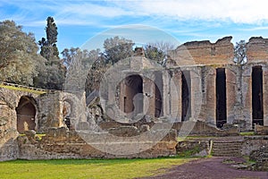 Ancient ruins in Villa Adriana Hadrians Villa in Tivoli, Italy