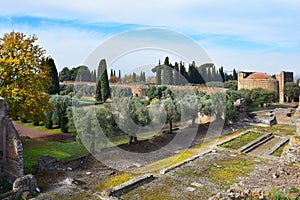 Ancient ruins in Villa Adriana Hadrians Villa in Tivoli, Italy