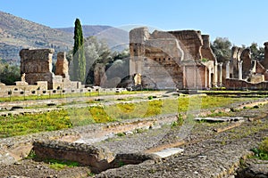 Ancient ruins in Villa Adriana Hadrians Villa in Tivoli, Italy