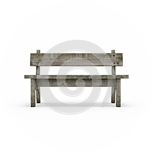 Ancient rural bench from logs. Isolated, on white background, 3d rendering.