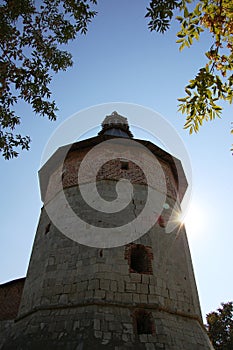 Ancient Russian city of Zaraysk. View of the Kremlin. Travel, history, beauty, antiquity, tower, wall