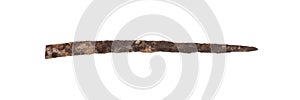 ancient rusty nail isolated on white