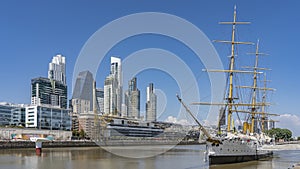 An ancient sailboat Frigate Presidente Sarmiento is moored in Buenos Aires. photo