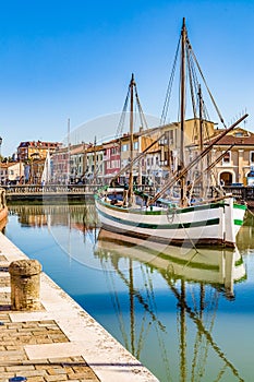 ancient sailboats on Italian Canal Port