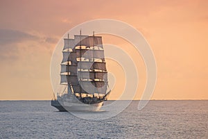 Ancient sailing ship in the sea