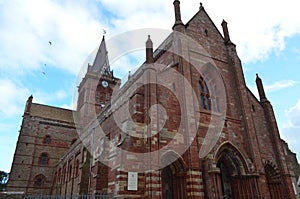 Ancient Saint Magnus cathedral in Kirkwall, Orkney archipelago, Scotland