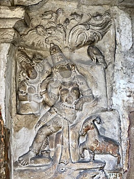 Ancient sandstone animals sculpture at kailasanathar temple in Kancheepuram, Tamil Nadu