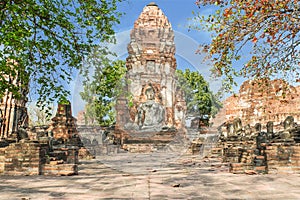 Ancient sandstone of Buddha at Wat Mahathat, Ayutthaya, Thailan