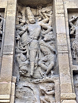 Ancient sandstone God sculpture at kailasanathar temple in Kancheepuram, Tamil Nadu