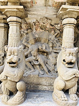 Ancient sandstone sculptures at kailasanathar temple in Kancheepuram, Tamil Nadu