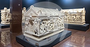 Ancient sarcophagi on display at Antalya Archeological Museum