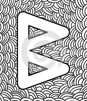 Ancient scandinavic rune berkana with doodle ornament background. Coloring page for adults. Psychedelic fantastic mystical artwork photo