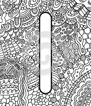 Ancient scandinavic rune ice with doodle ornament background. Coloring page for adults. Psychedelic fantastic mystical artwork. photo