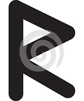 Ancient scandinavic rune raido. Viking futhark alphabet. Flat black line icon. Graphic element. Vector illustration photo
