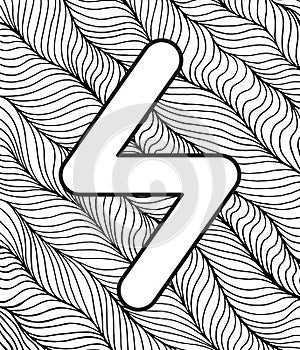 Ancient scandinavic rune sowuli with doodle ornament background. Coloring page for adults. Psychedelic fantastic mystical artwork