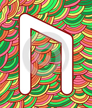 Ancient scandinavic rune urus with doodle ornament background. Colorful psychedelic fantastic mystical artwork. Vector