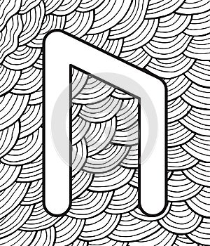 Ancient scandinavic rune urus with doodle ornament background. Coloring page for adults. Psychedelic fantastic mystical artwork. photo