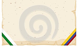 Ancient scroll decorated with Antioquia and Colombian flags, Vector illustration