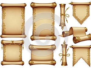 Ancient scrolls isolated on white background