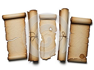Ancient scrolls isolated on white background