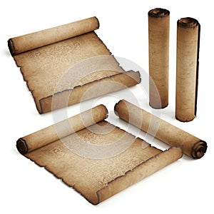 Ancient scrolls isolated on white background