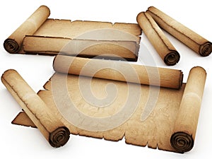 Ancient scrolls isolated on white background