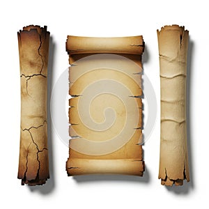Ancient scrolls isolated on white background