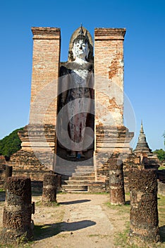 Ancient sculpture Buddha of the Buddhist temple of Wat Mahathat. Sukhothai, Thailand