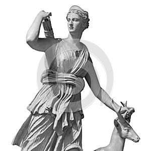 Ancient sculpture Diana Artemis. Goddess of of the moon, wildlife, nature and hunting. Classic white marble statuette photo