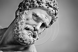 Ancient sculpture of Hercules and Nessus. Florence, Italy. Head close-up photo