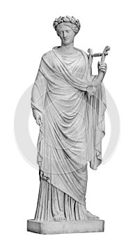 Ancient sculpture of muse. Statue woman with lyre isolated photo with clipping path