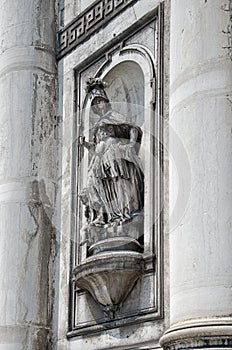 Ancient sculpture of a woman in armor, Church of Santa Maria del Rosario