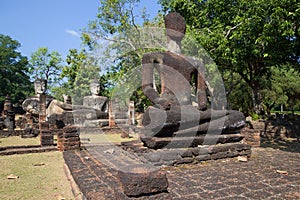 Ancient sculptures on the ruins of a Buddhist temple Wat Phra Kaeo. Kampaeng Phet, Thailand