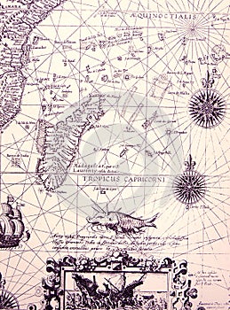 Ancient sea chart, details