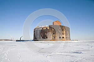 The ancient sea fort Imperator Alexander I Plague March afternoon. Kronstadt