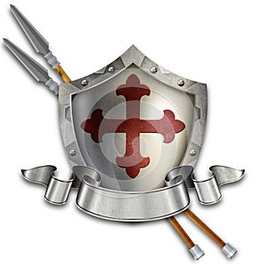 Ancient shield with ribbon and pike