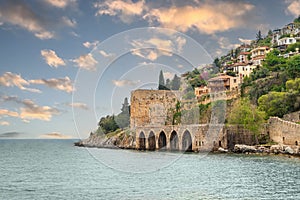Ancient shipyard near Alanya Red Tower on a sunny day