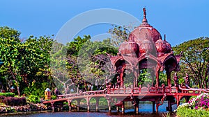 Ancient Siam's Majestic Hindu Architecture: Garden of Gods, Bridge, and Pavilion in Samut Prakan, Thailand