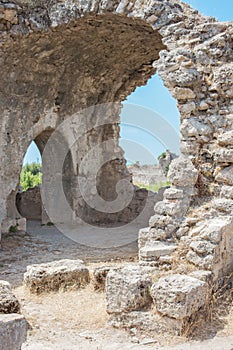 Ancient Side. Wall. Landmark. Turkey. Ruins of the ancient city