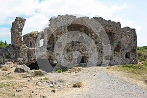 Ancient Side. Wall. Landmark. Turkey. Ruins of the ancient city